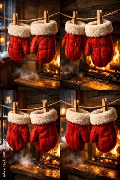Obraz Cozy Santa Fireplace 3D Illustration
