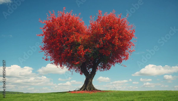 Obraz 結婚式の装飾イメージに合う赤いハート形の樹木 祝福の象徴.生成AI