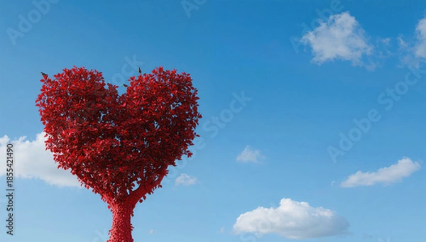 Obraz 森と赤いハート形の木の組み合わせ ロマンチックな愛の象徴表現.生成AI