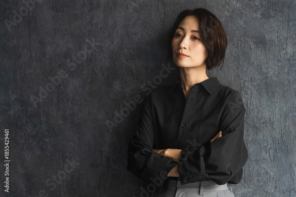 Fototapeta ポージングをするショートヘアの女性　ビューティイメージ