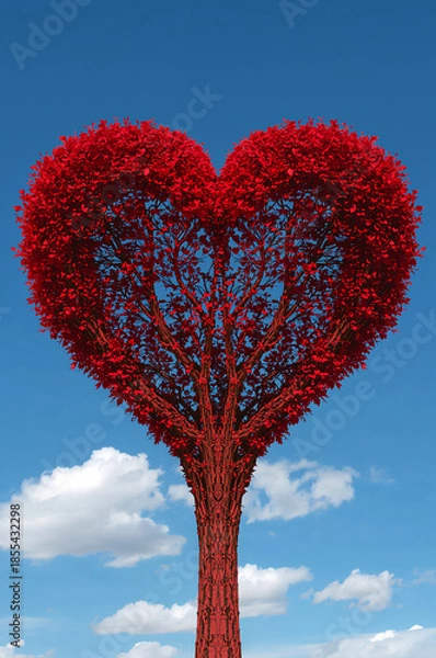 Obraz 記念日キャンペーンに使える赤いハートの木の縦背景デザイン. 生成AI
