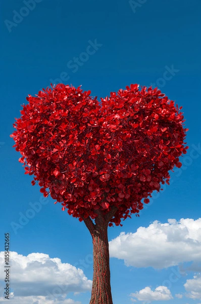 Obraz 感謝と愛の象徴として使える赤いハートツリーの縦背景素材. 生成AI