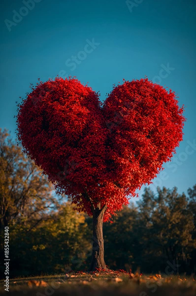 Obraz 愛と感謝を伝える赤いハート型の樹を描いた縦イメージ. 生成AI