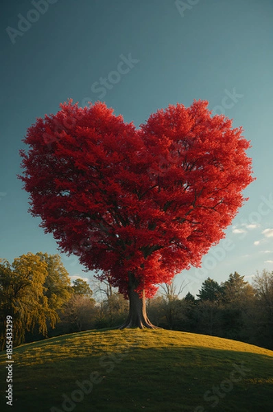 Obraz バレンタインの雰囲気を高める赤いハート型ツリー縦背景. 生成AI