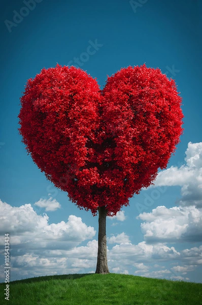 Obraz ウェディング招待状に合う赤いハートの木を主役にした縦背景. 生成AI