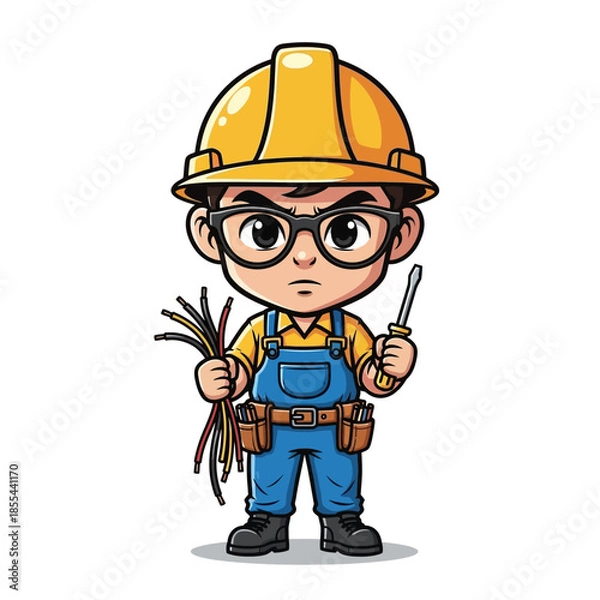 Obraz Cartoon Construction Worker Wearing Hard Hat.