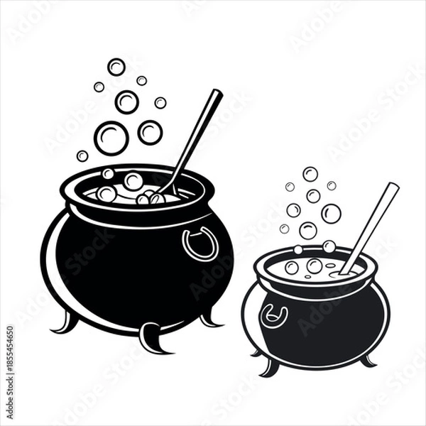 Obraz Witchs cauldron silhouette with bubbles