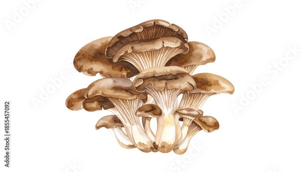 Obraz きのこの株、一株丸ごとの水彩画イラスト