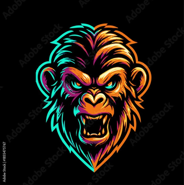 Fototapeta Monkey logo mascot, aggressive expression vector