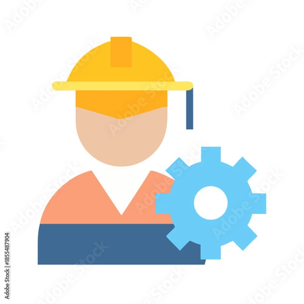 Fototapeta Construction worker flat icon with gear on black background