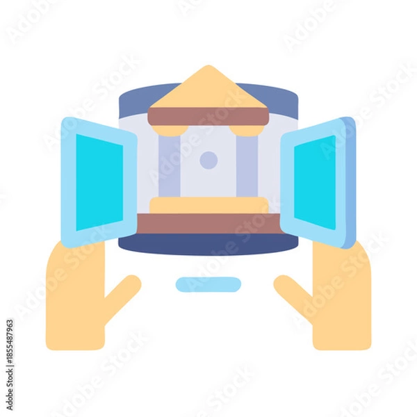 Fototapeta Hands holding a virtual museum graphic in flat style