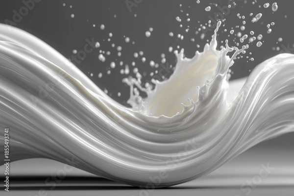Obraz Dynamic splash of white liquid in motion with fluid waves