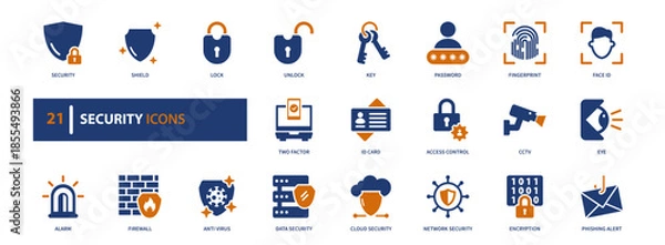 Obraz security icon set, Solid style, vector illustration