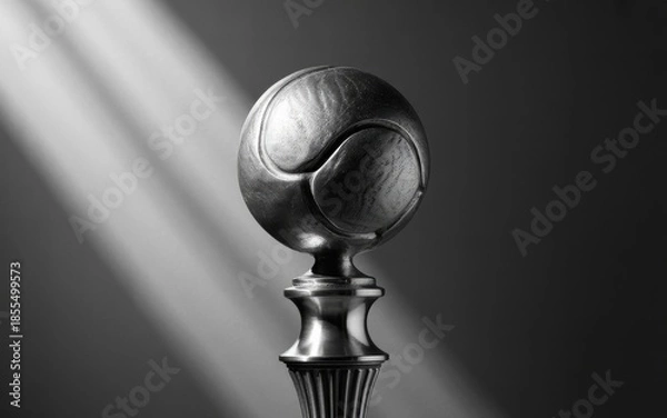 Obraz A tennis ball sits atop a decorative finial in a dramatic black and white setting