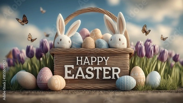 Obraz A festive Easter scene featuring large letters spelling “Happy Easter”