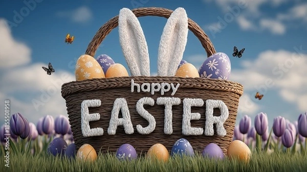 Obraz A festive Easter scene featuring large letters spelling “Happy Easter”