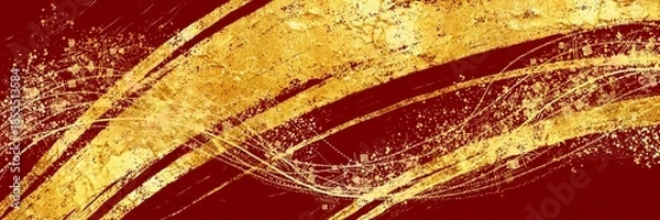 Obraz お正月背景風金箔ブラシストロークが輝く横長えんじ色背景
