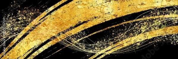 Obraz お正月背景風金箔ブラシストロークが輝く横長黒背景
