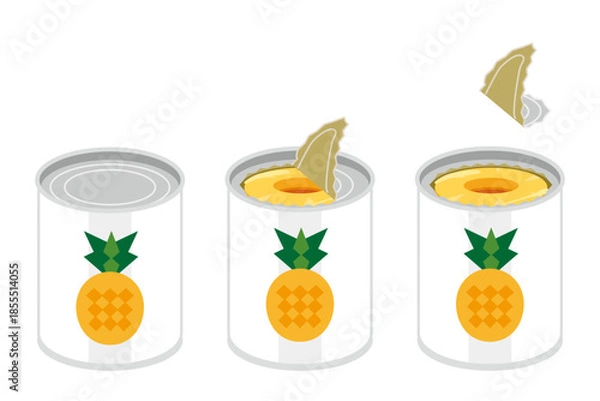 Fototapeta スライスパインの缶詰を開けるイラスト