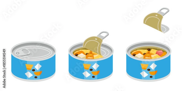 Fototapeta 缶切り不要のみつ豆の缶詰を開けるイラスト　ミニサイズ