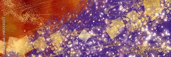 Obraz お正月背景風金箔桜花吹雪が輝く豪華,横長紫背景