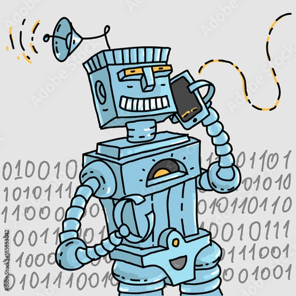 Fototapeta Vector Illustration Robot Bot Transmits Information