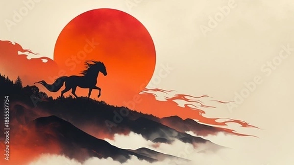 Fototapeta 年賀状のイラスト素材_午年(2026)