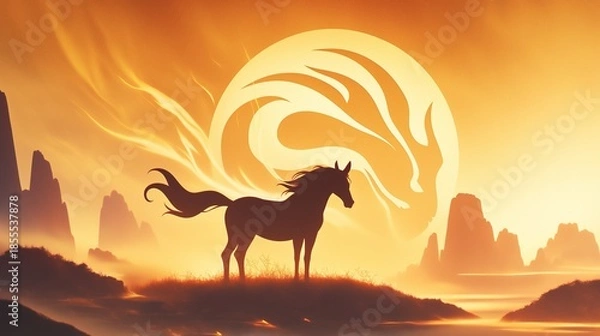 Fototapeta 年賀状のイラスト素材_午年(2026)