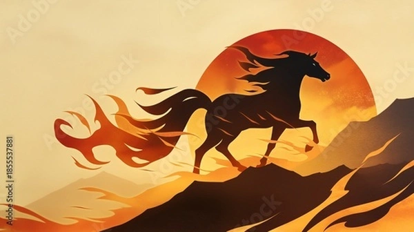 Fototapeta 年賀状のイラスト素材_午年(2026)