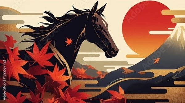 Fototapeta 年賀状のイラスト素材_午年(2026)