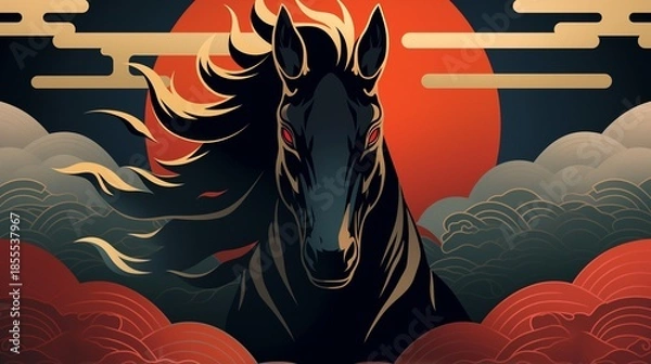 Fototapeta 年賀状のイラスト素材_午年(2026)