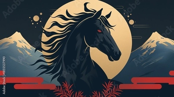 Fototapeta 年賀状のイラスト素材_午年(2026)