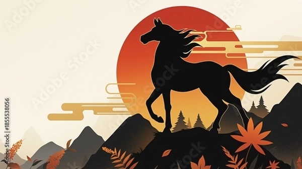 Fototapeta 年賀状のイラスト素材_午年(2026)