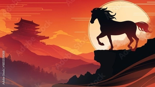 Fototapeta 年賀状のイラスト素材_午年(2026)