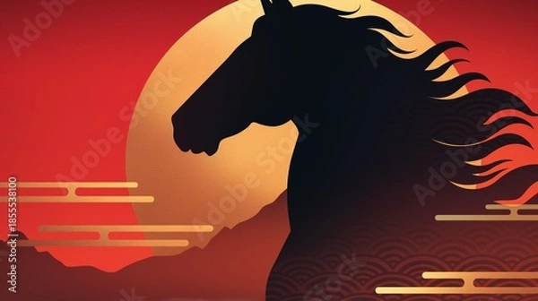 Fototapeta 年賀状のイラスト素材_午年(2026)