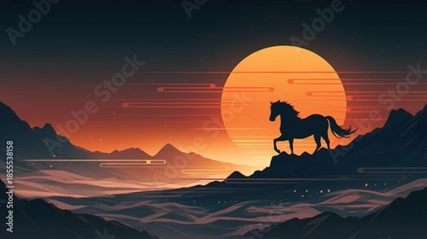 Fototapeta 年賀状のイラスト素材_午年(2026)