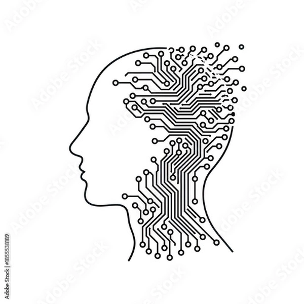 Obraz Artificial intelligence head circuit board isolated on transparent background