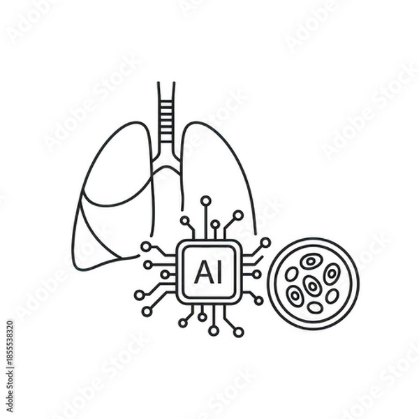 Obraz Ai chip analyzing lung and cell data isolated on transparent background