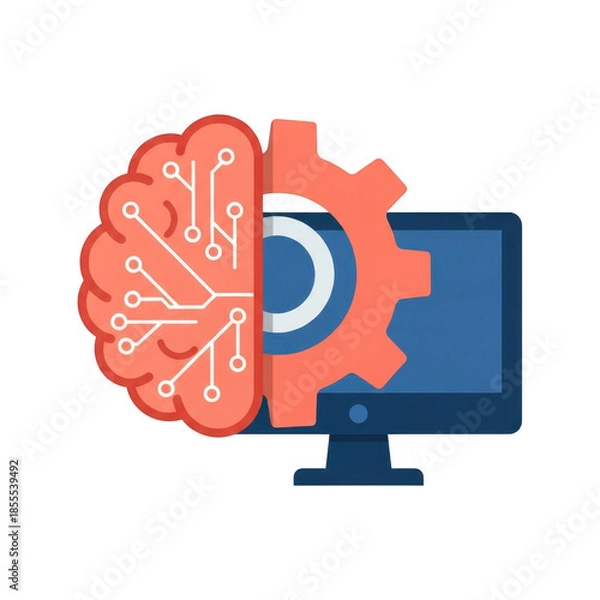 Obraz Artificial intelligence brain and computer icon isolated on transparent background