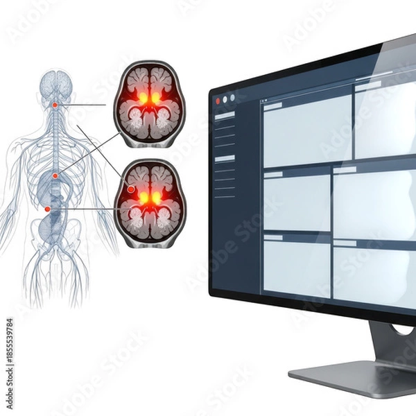 Obraz Brain scan data displayed on computer screen isolated on transparent background