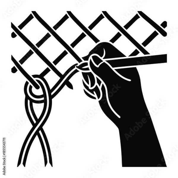 Obraz Hand Knitting or Weaving Net Pattern Vector Icon