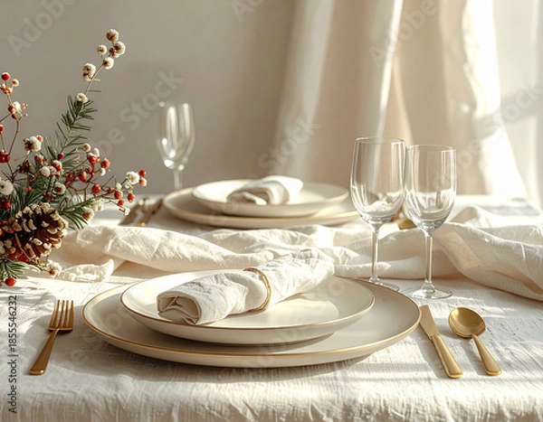 Obraz Elegant Winter New Year Table Setting