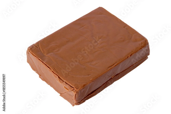 Fototapeta Chocolate processed cheese isolated on a white background. One Brown Rectangular Processed Cheese