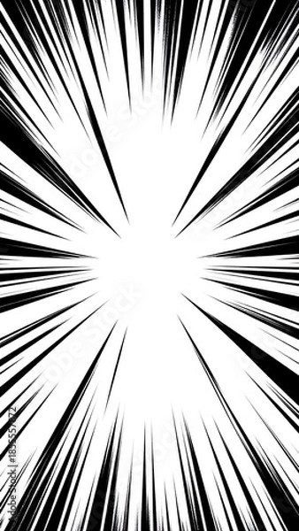 Obraz 中央に余白のある漫画風集中線背景｜インパクトのあるモノクロ効果線・アニメ演出用