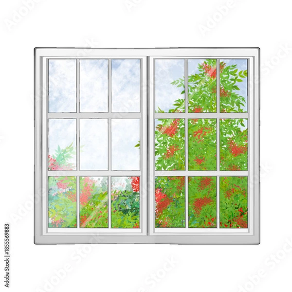 Obraz 窓に映る南天