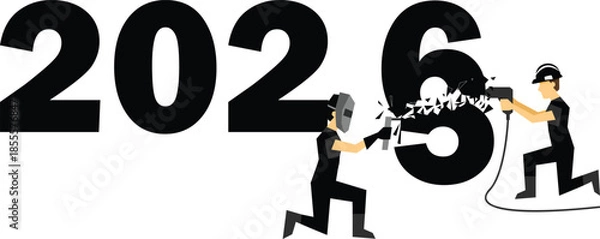 Obraz 2026 Construction Workers Vector Illustration Future Year Design. New Year