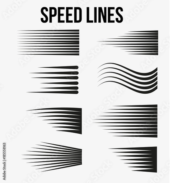 Fototapeta Speed lines black for Manga and Comic   vector elements on white background. Vector Illustration