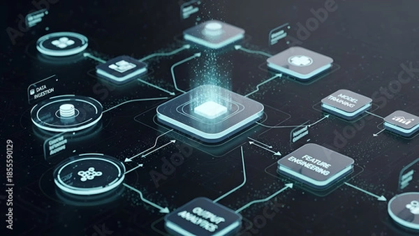 Obraz Digital Data Center with Connected Nodes and Floating Core