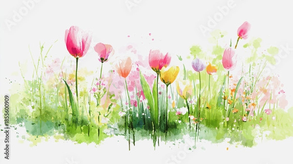 Obraz Elegant wedding invitation card background vector. Minimal hand painted watercolor botanical flowers texture template background. Design for wedding, vip cover, poster, rsvp moderncard.Valentine's Day