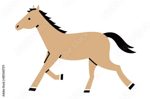 Fototapeta 馬のシンプルなイラスト　ウマ　うま　午年　午　うま年　年賀状　2026年　白背景　動物　横